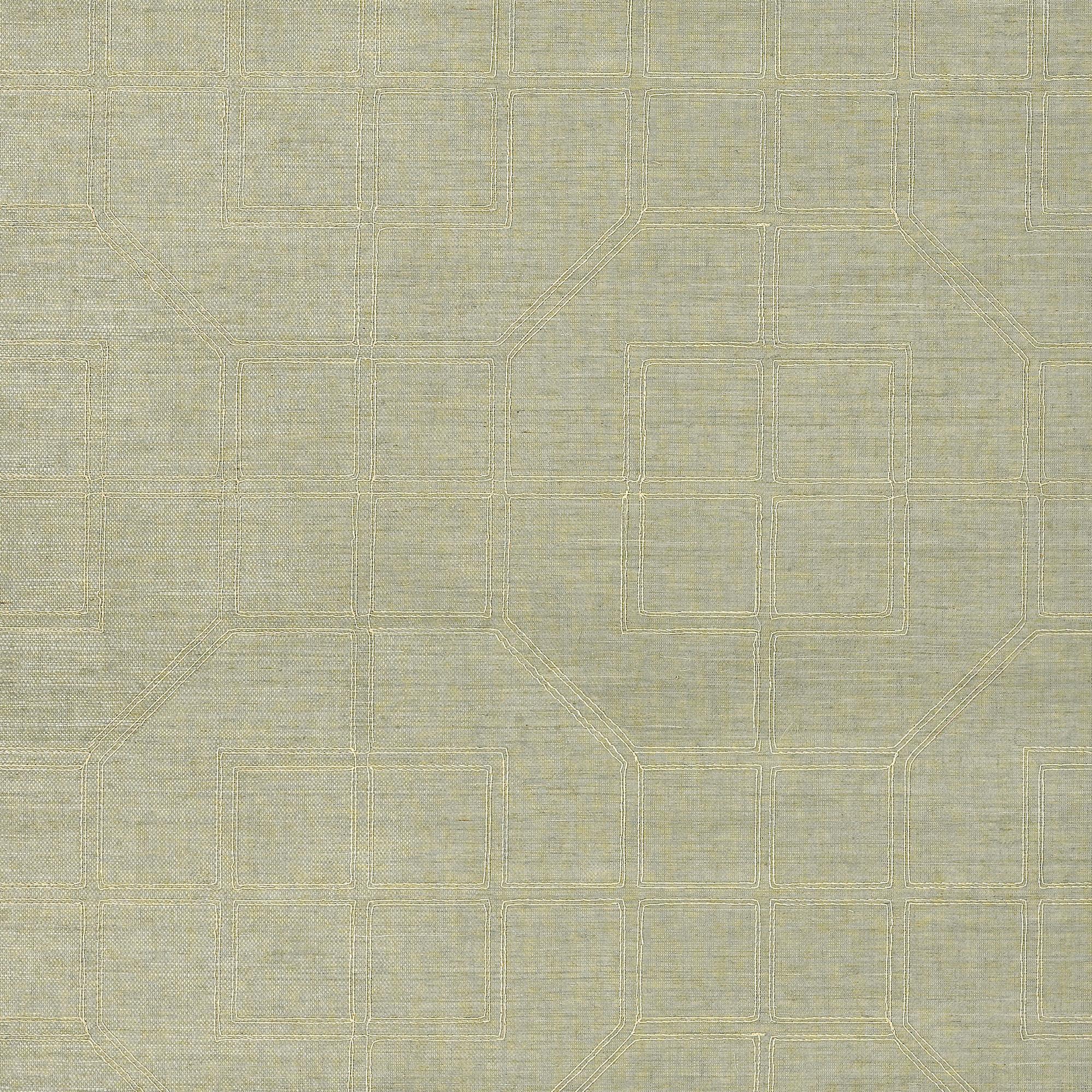 Schumacher Linyi Embroidered Fret Sisal Mist Wallpaper