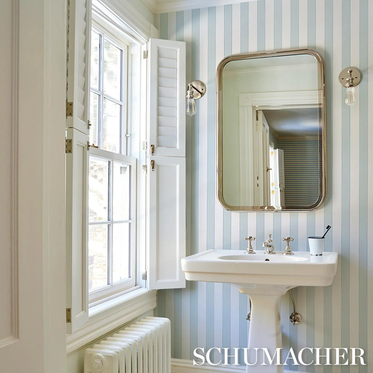 Schumacher Louise Stripe Ice Wallpaper - Image 6