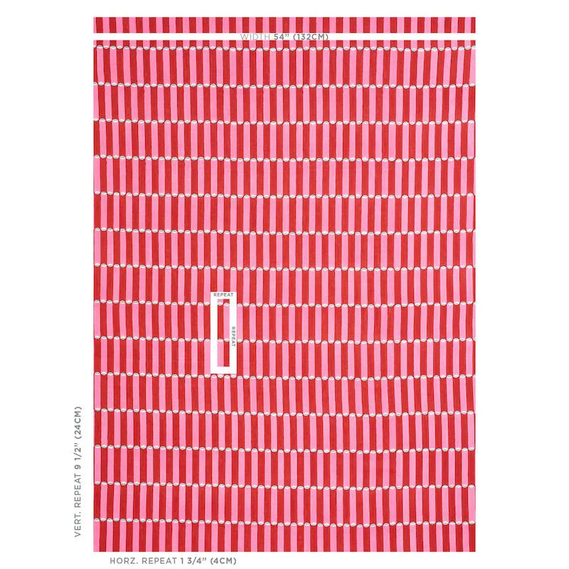 Schumacher Luna Hand Block Print Pink & Red Fabric - Image 2