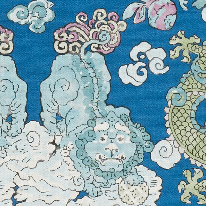 Schumacher Magic Mountain Dragon Blue Fabric - Image 3