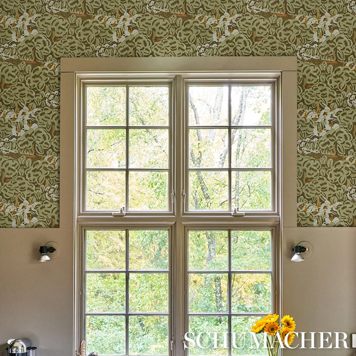 Schumacher Margaret Schloeman'S Fox Chase Sage & Soft Brown Wallpaper - Image 6