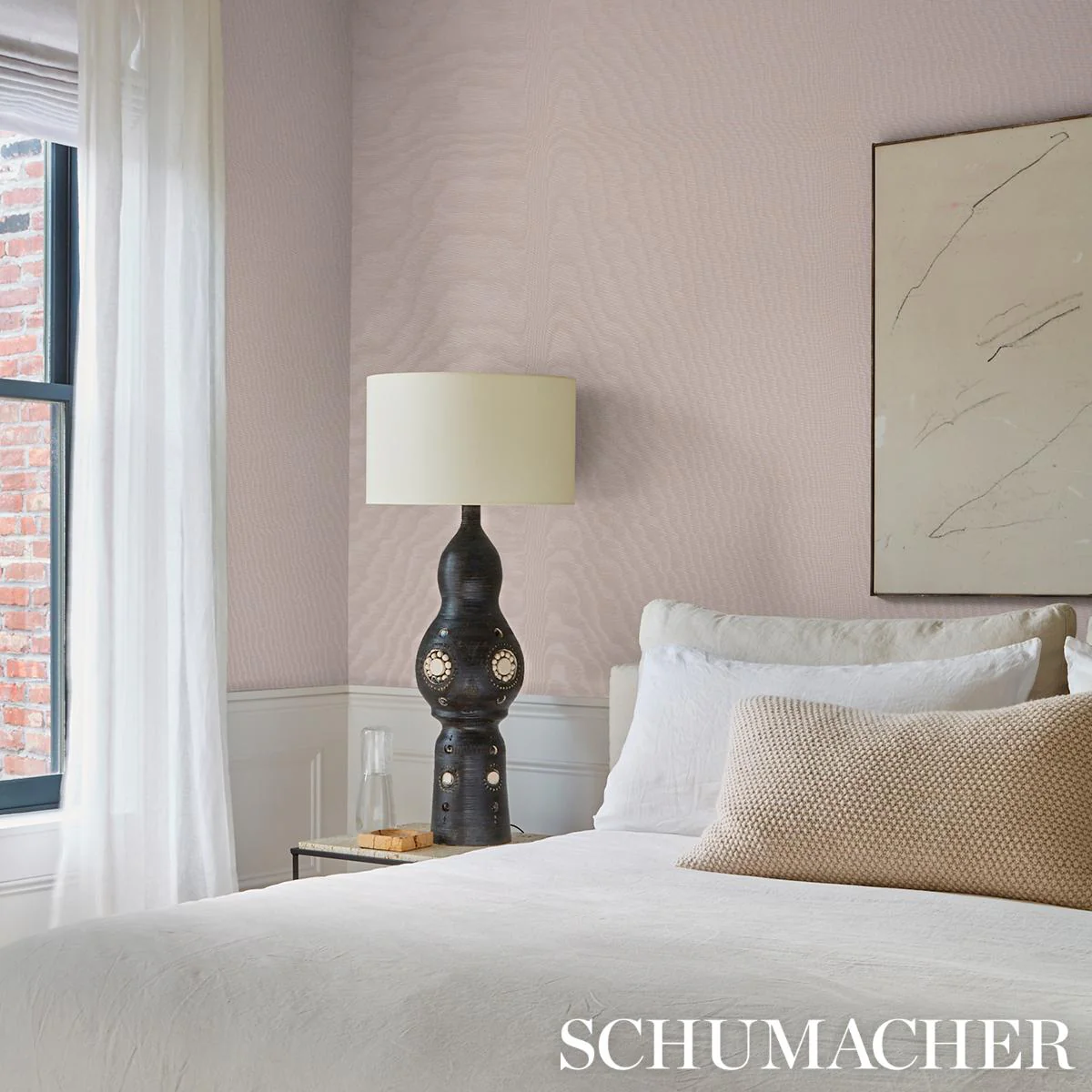 Schumacher Moiré Wallcovering Dove Wallpaper - Image 6