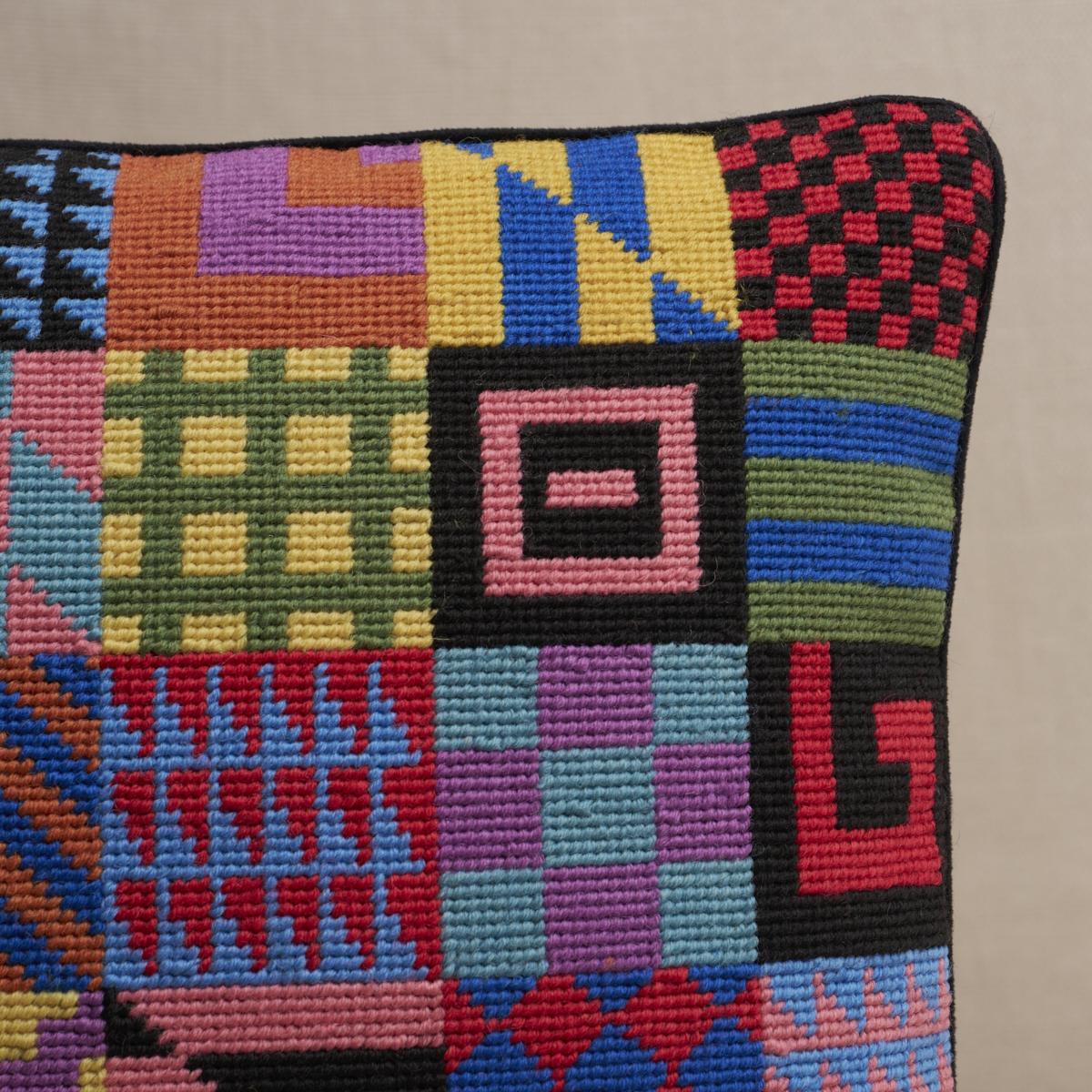 Schumacher Multi 16" X 16" Graphic Blocks Needlepoint Pillow - Image 4
