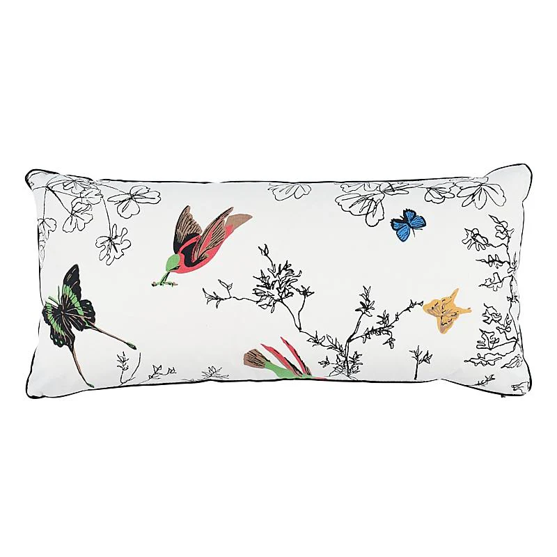 Schumacher Multi On White 24" X 12" Birds & Butterflies Pillow
