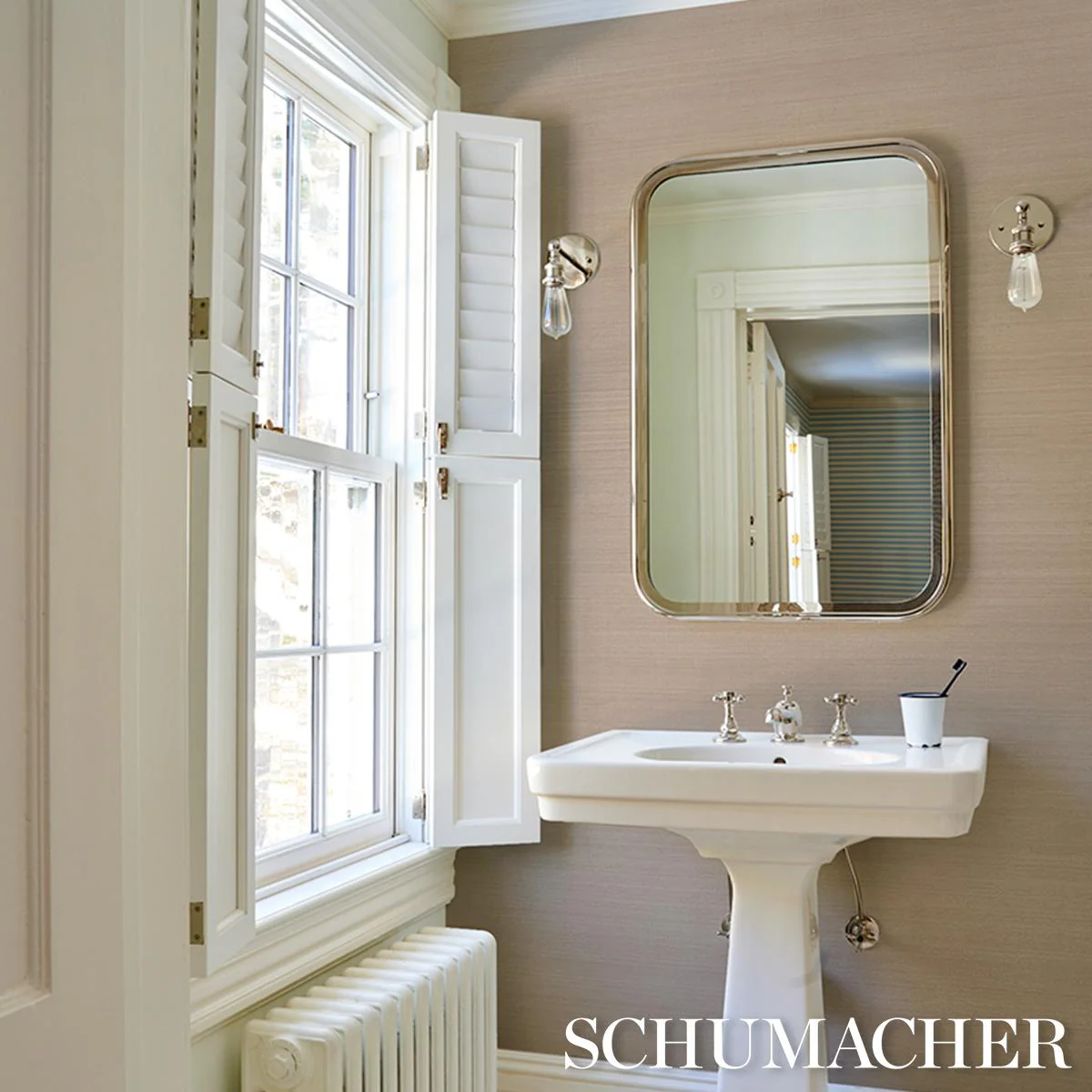 Schumacher Musa Abaca Wallcovering Antique Blush Wallpaper - Image 6