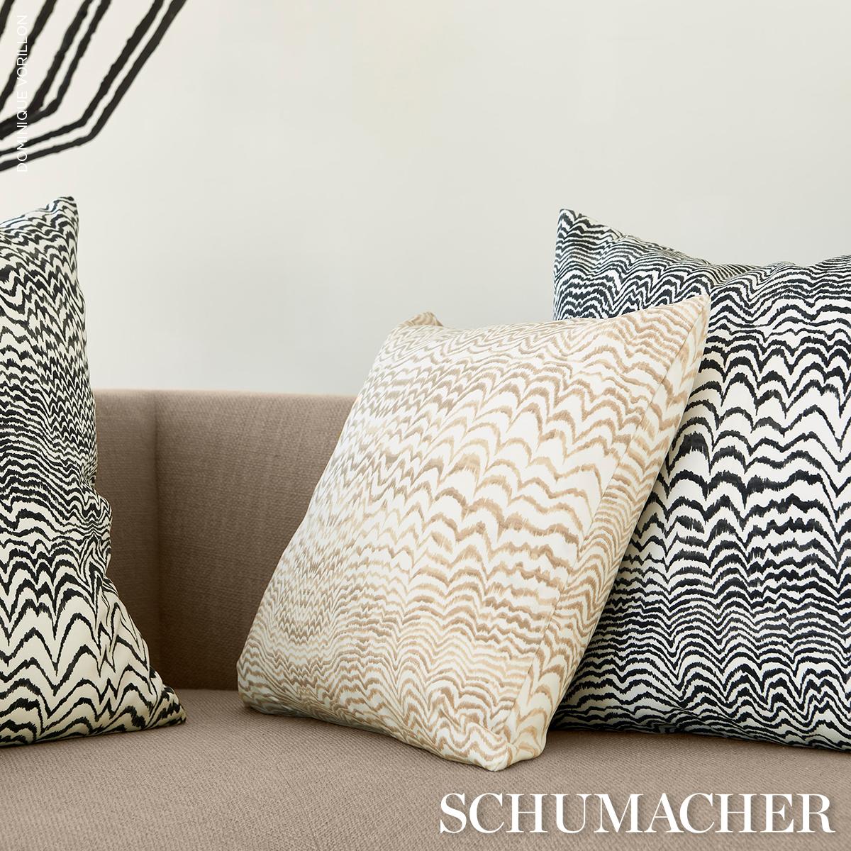 Schumacher Natural 20" X 20" Ink Wave Print I/O Pillow - Image 5