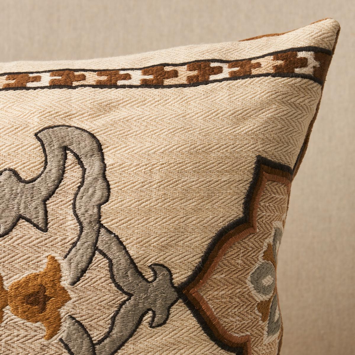 Schumacher Natural 25" X 16" Temara Embroidered Print Pillow - Image 3