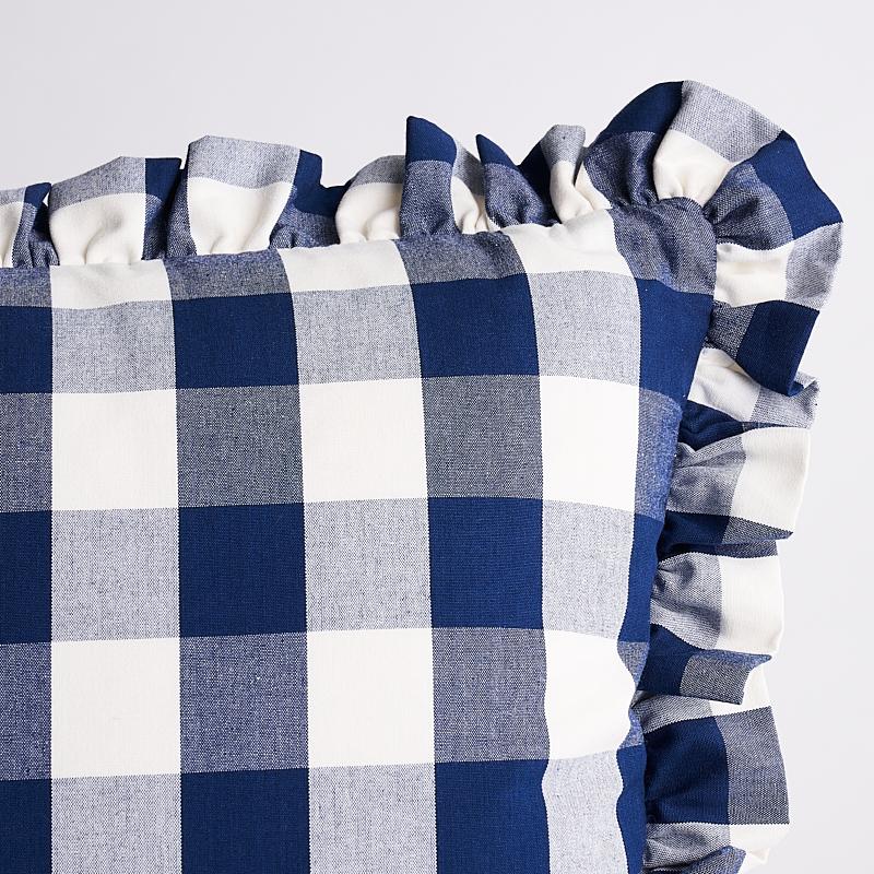 Schumacher Navy 22" X 14" Camden Cotton Check Pillow - Image 3