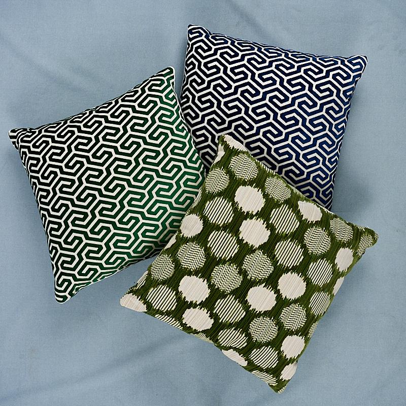 Schumacher Navy 22" X 22" Ming Fret Velvet Pillow - Image 4