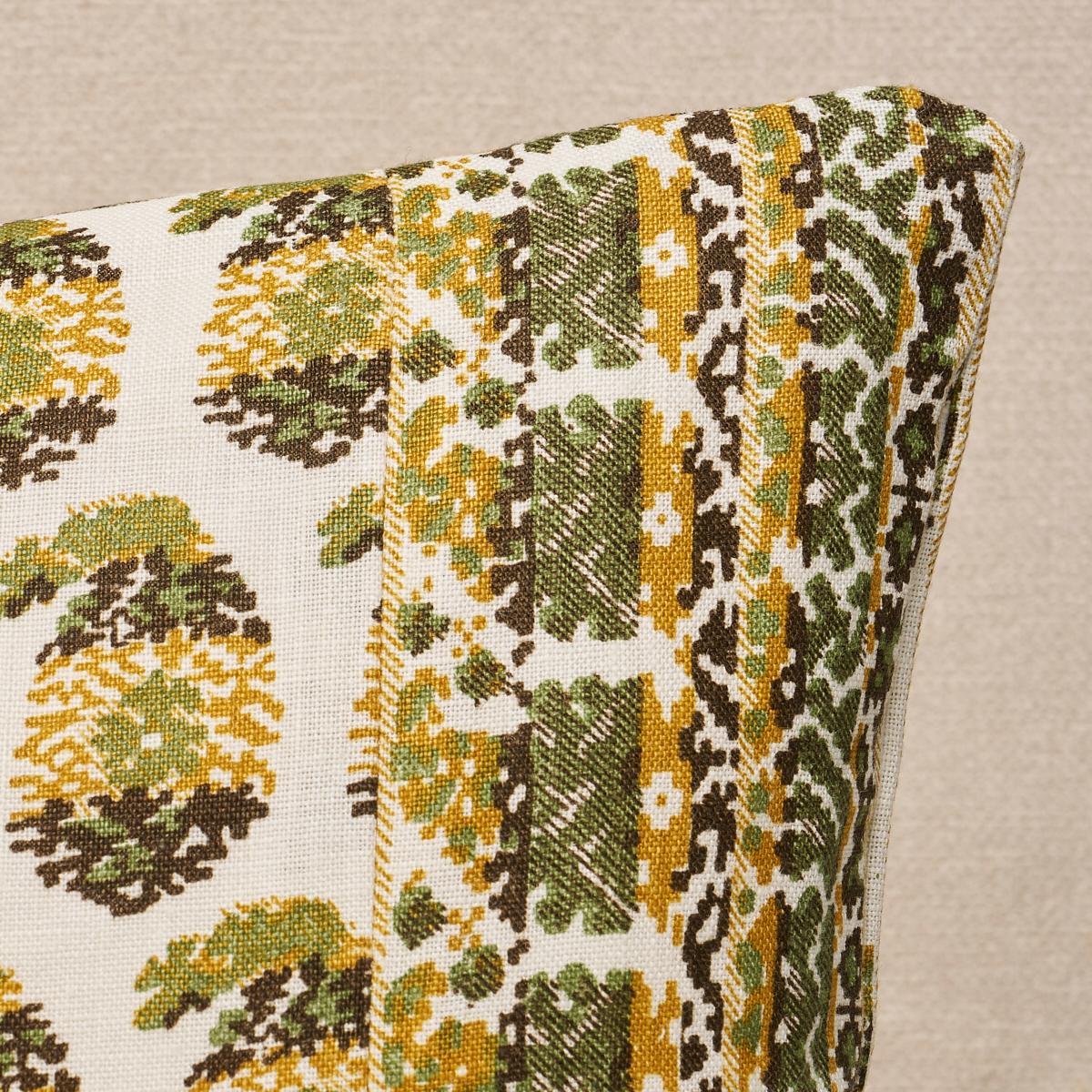 Schumacher Ochre & Green 24" X 12" Terry Pillow - Image 2