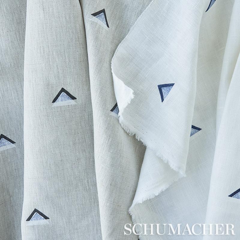 Schumacher Overlapping Triangles Hand Print Navy & White Fabric - Image 5