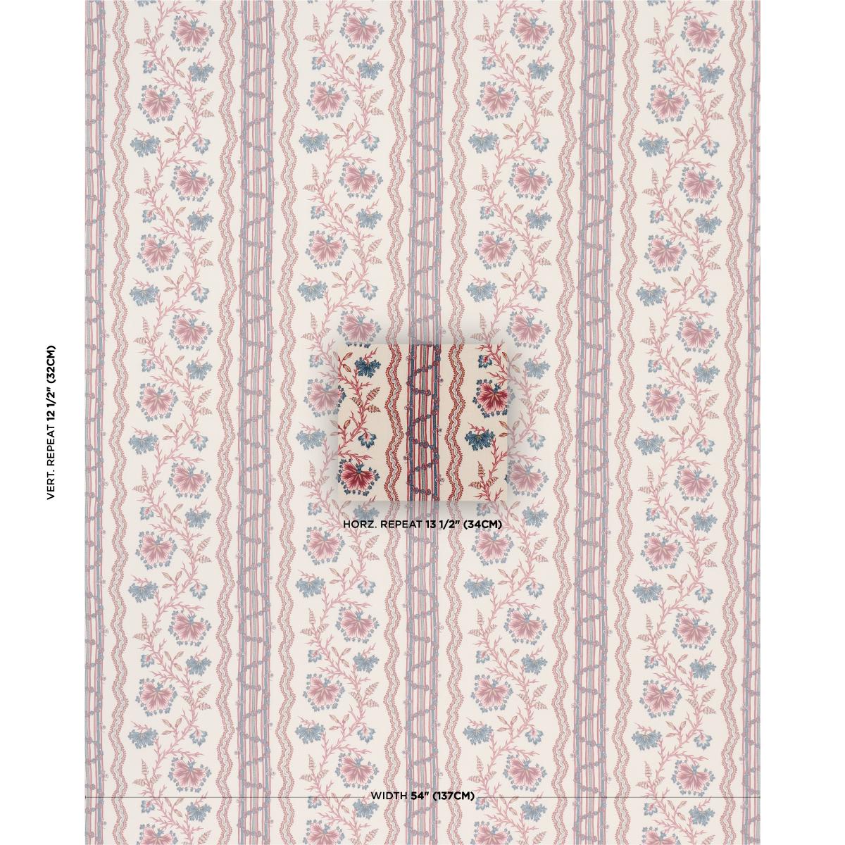 Schumacher Parvati Floral Stripe Vermilion Fabric - Image 2