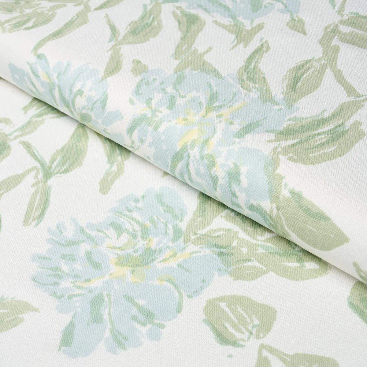 Schumacher Peony Green & Soft Blue Fabric - Image 4