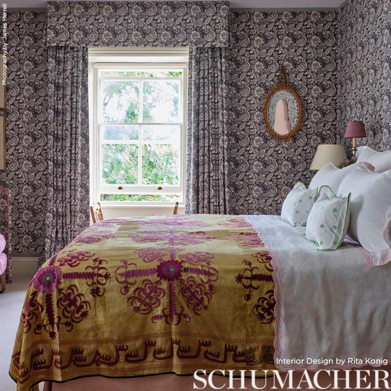 Schumacher Pomegranate Print Charcoal Fabric - Image 5