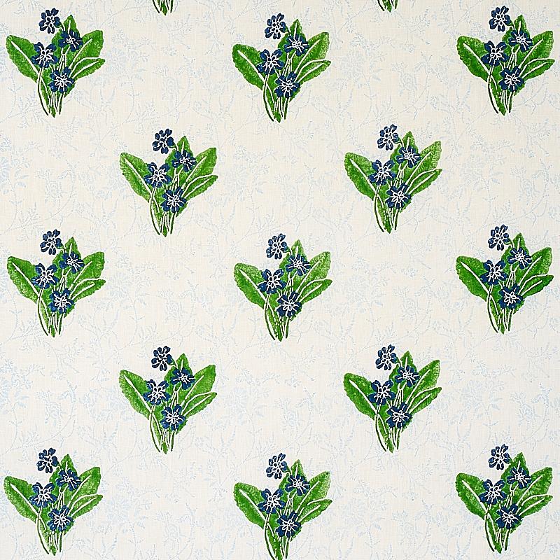 Schumacher Primrose Hand Block Grass & Sky Fabric - Image 2