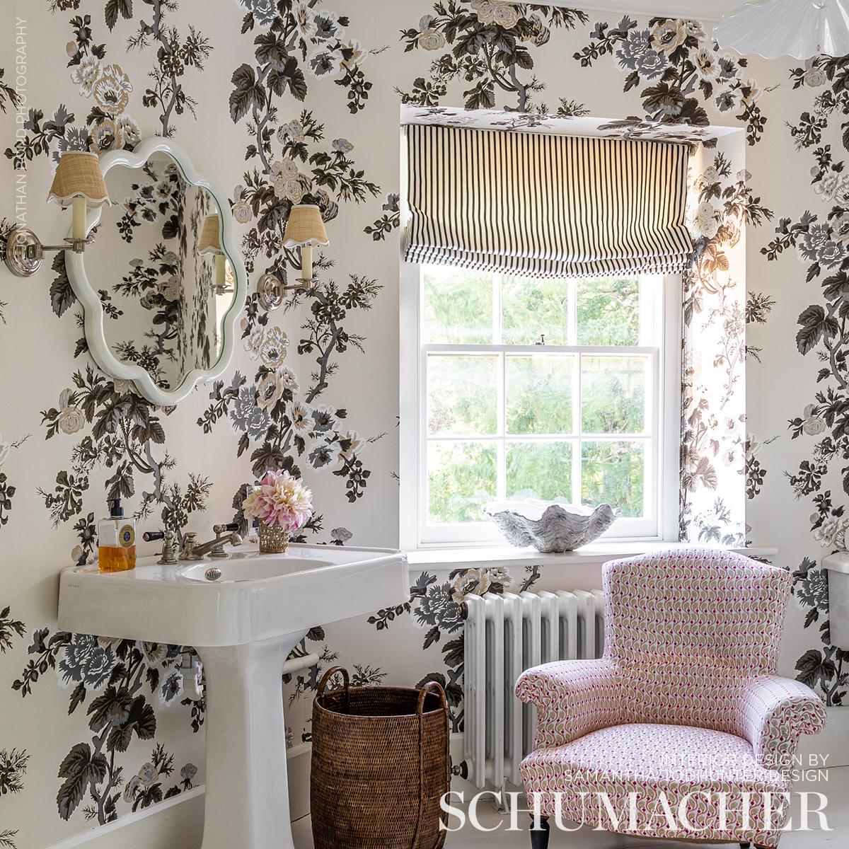 Schumacher Pyne Hollyhock Charcoal Wallpaper - Image 6