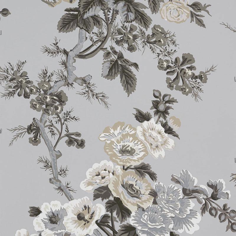 Schumacher Pyne Hollyhock Grisaille Wallpaper - Image 2