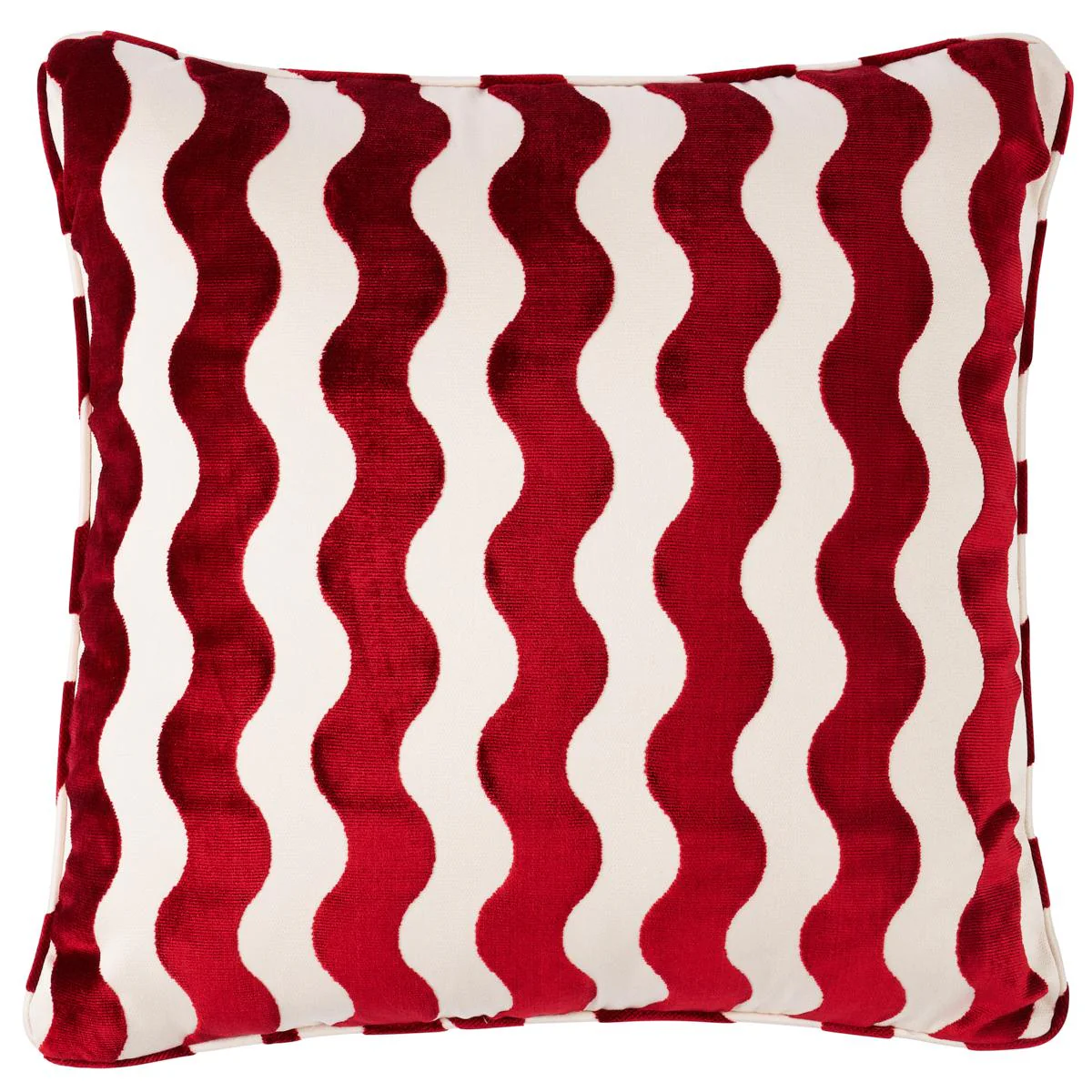 Schumacher Red 24" X 24" The Wave Velvet Pillow - Image 2