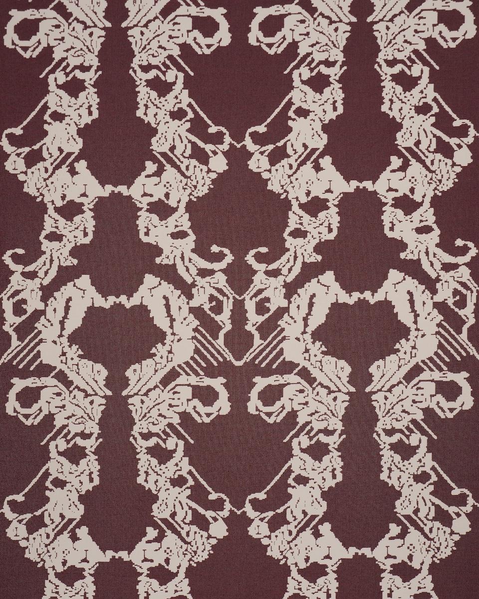 Schumacher Reversible Digital Damask Merlot Fabric - Image 2
