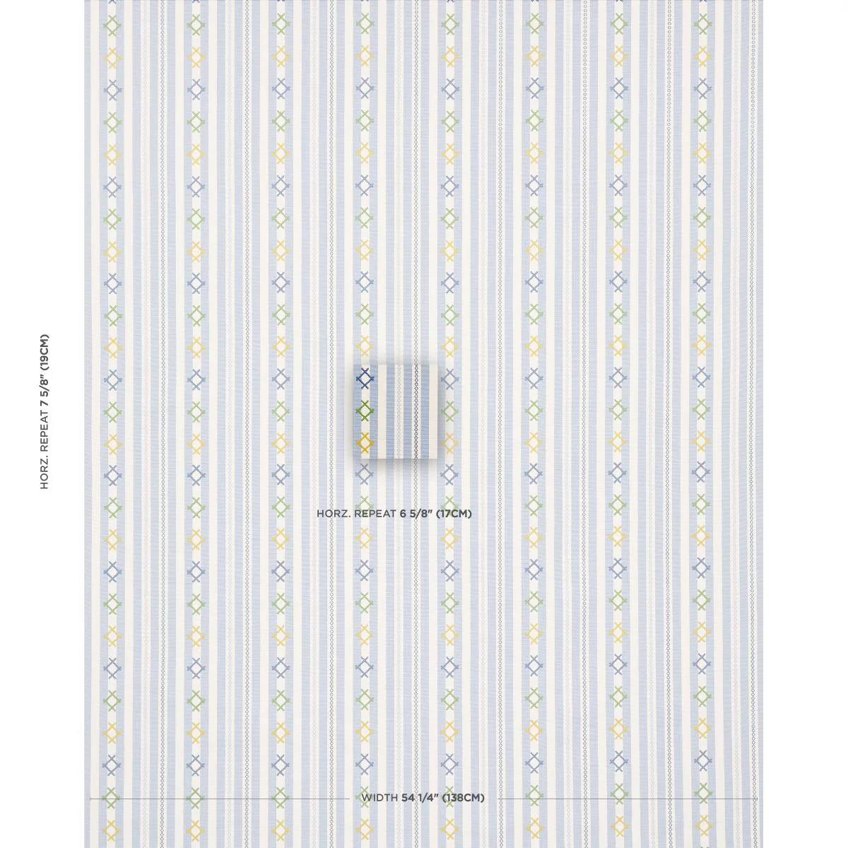 Schumacher Rhodes Stripe Sky Fabric - Image 2