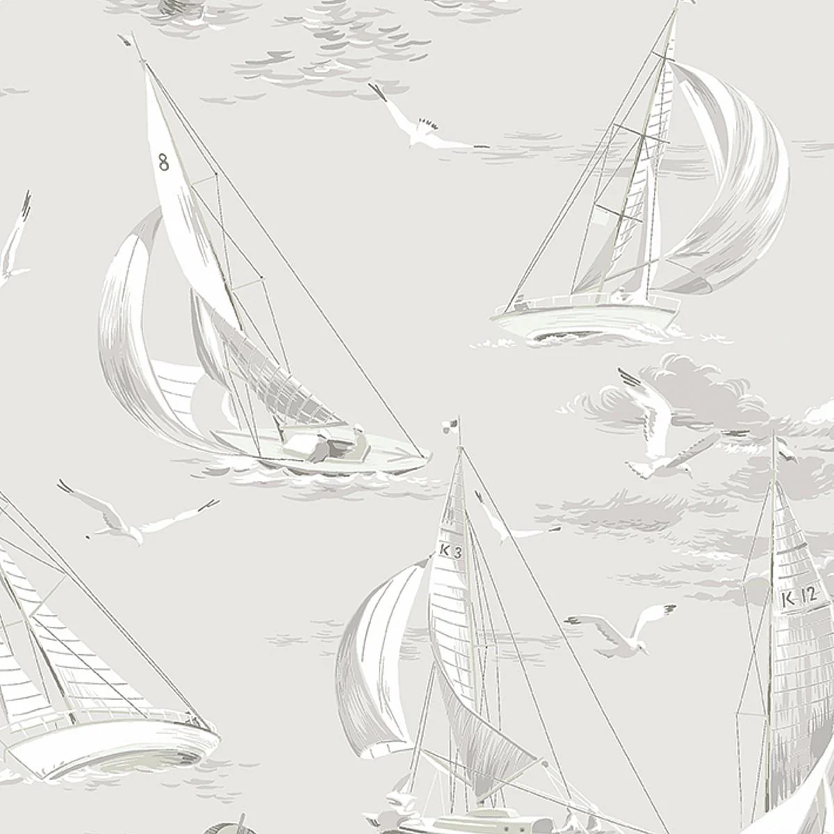 Schumacher Sailboats Grey Wallpaper - Image 2