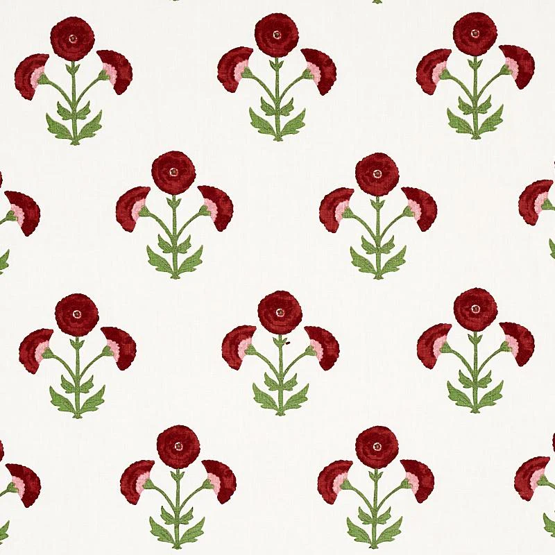 Schumacher Saranda Flower Embroidery Cardinal Fabric - Image 2