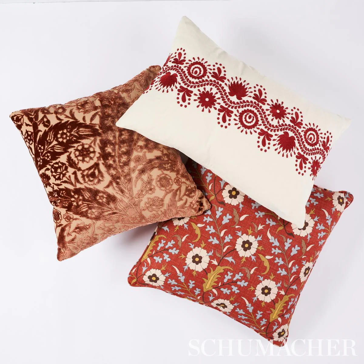 Schumacher Saz Paisley Silk Velvet Terracotta Fabric - Image 5