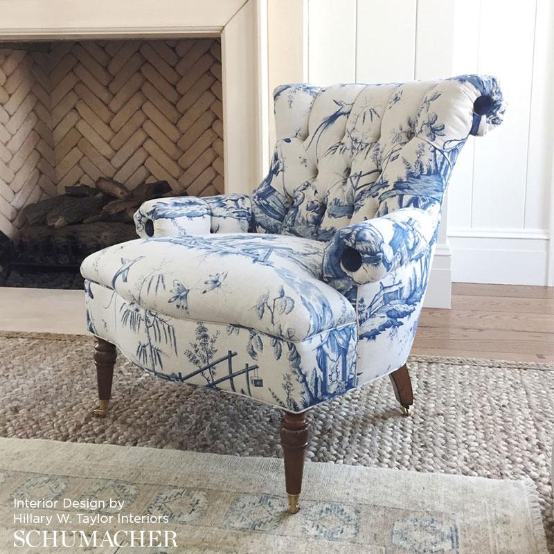 Schumacher Shengyou Toile Indigo Fabric - Image 5