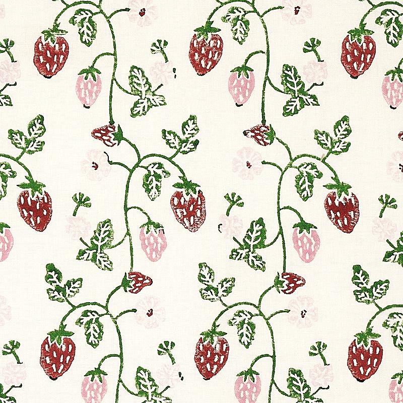 Schumacher Strawberry Hand Block Print Grass Fabric - Image 2