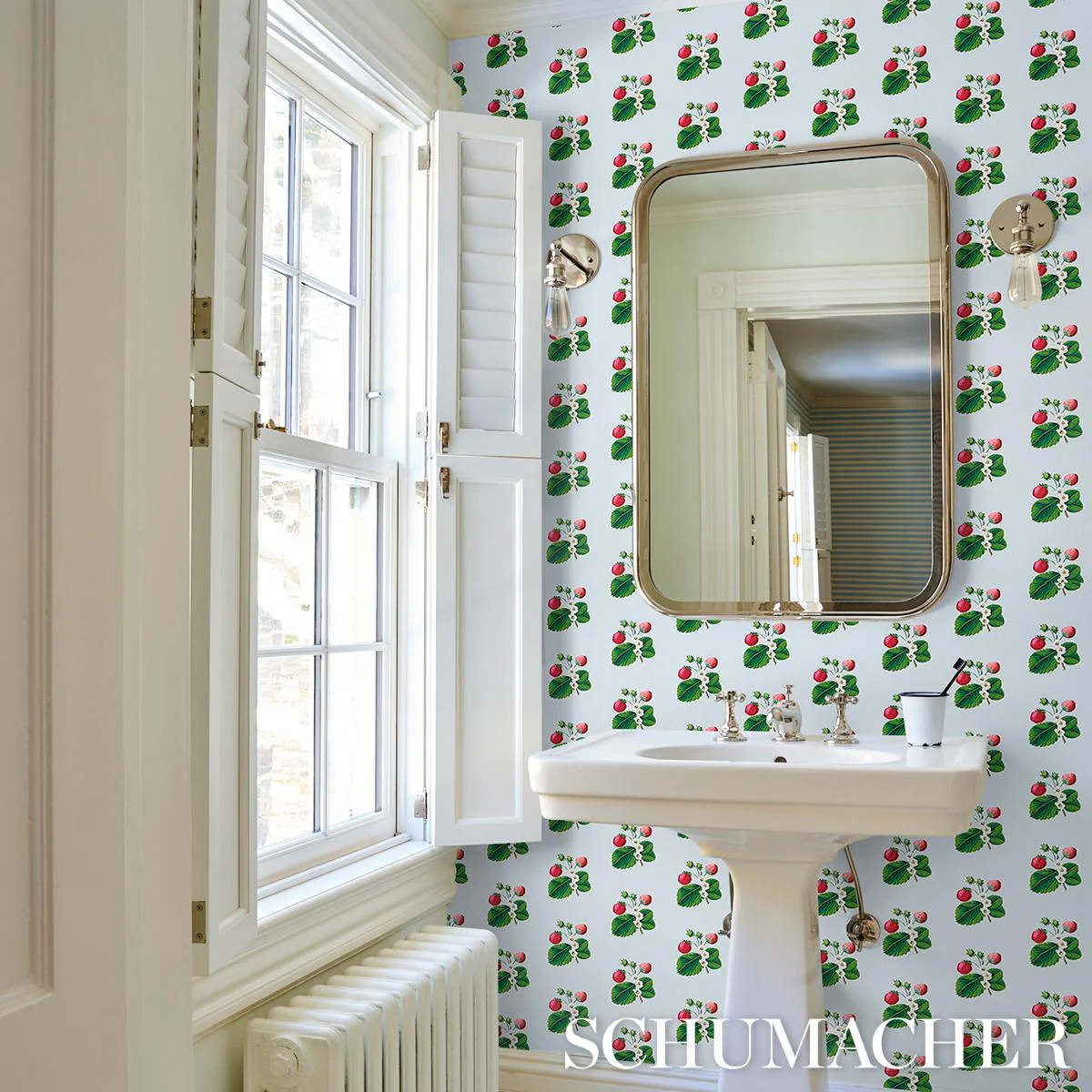Schumacher Strawberry Hill Blue Wallpaper - Image 4