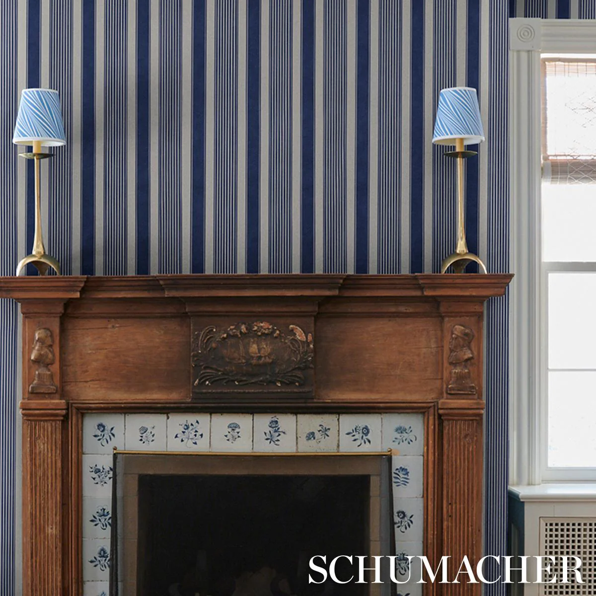 Schumacher Summerville Stripe Indigo Wallpaper - Image 5