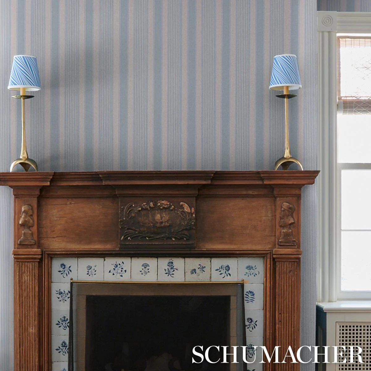 Schumacher Summerville Stripe Sky Wallpaper - Image 5