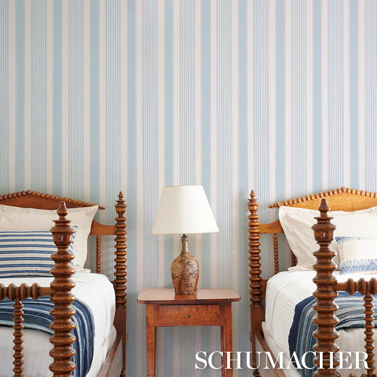 Schumacher Summerville Stripe Sky Wallpaper - Image 6