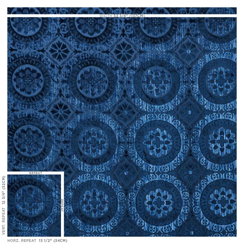 Schumacher Suzani Strie Velvet Sapphire Fabric - Image 3