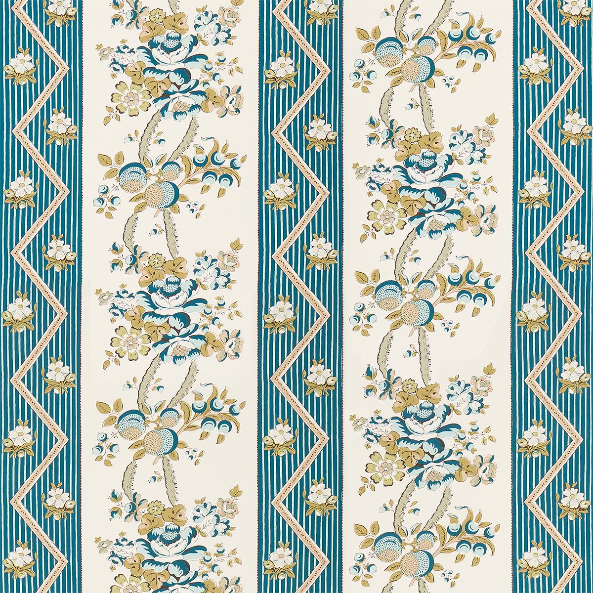 Schumacher Sylvain Floral Stripe Teal Wallpaper - Image 2
