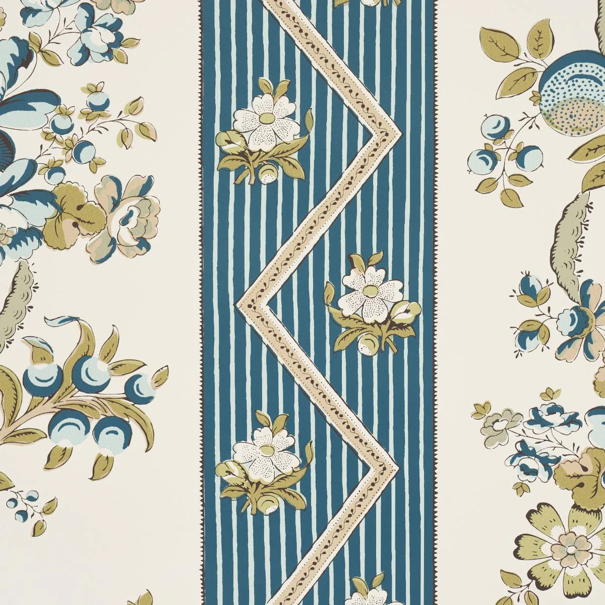 Schumacher Sylvain Floral Stripe Teal Wallpaper - Image 4