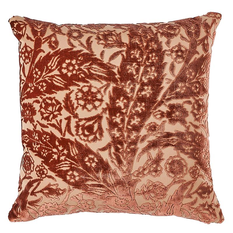 Schumacher Terracotta 20" X 20" Saz Paisley Velvet Pillow