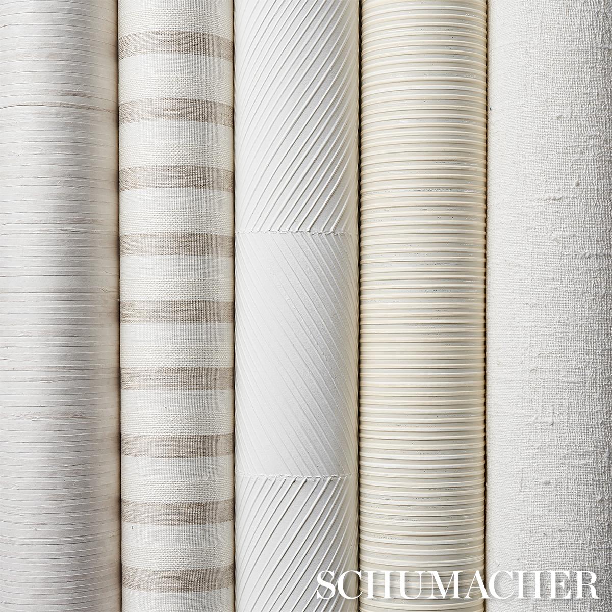 Schumacher Textured Linen Stripe White Wallpaper - Image 4