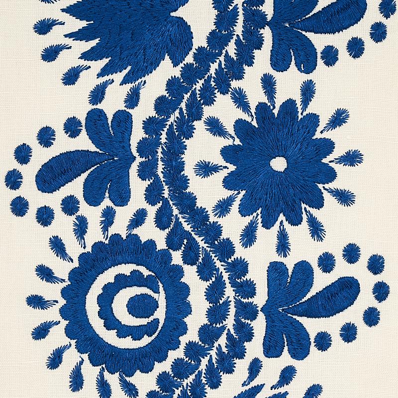 Schumacher Theodora Embroidery Blue Fabric - Image 5