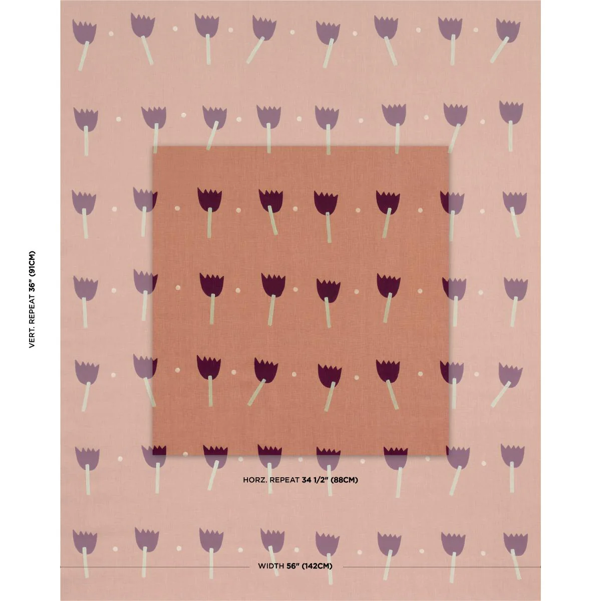 Schumacher Tulip Play Hand Block Print Violet On Rust Fabric - Image 2