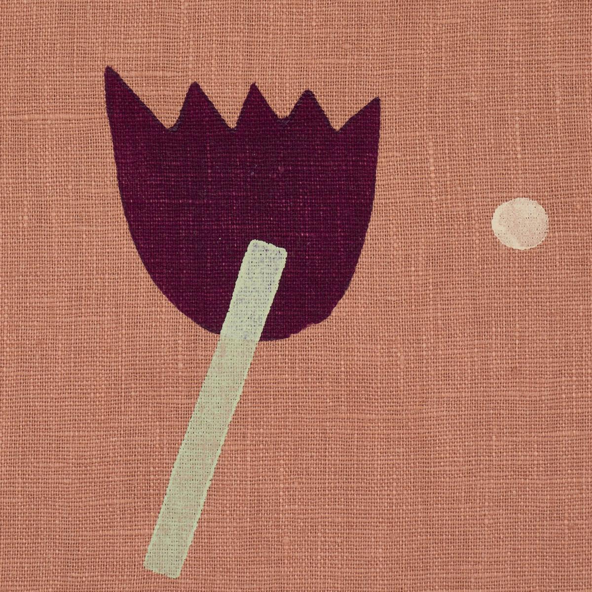 Schumacher Tulip Play Hand Block Print Violet On Rust Fabric - Image 3