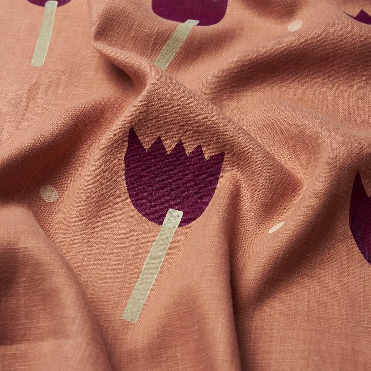 Schumacher Tulip Play Hand Block Print Violet On Rust Fabric - Image 4