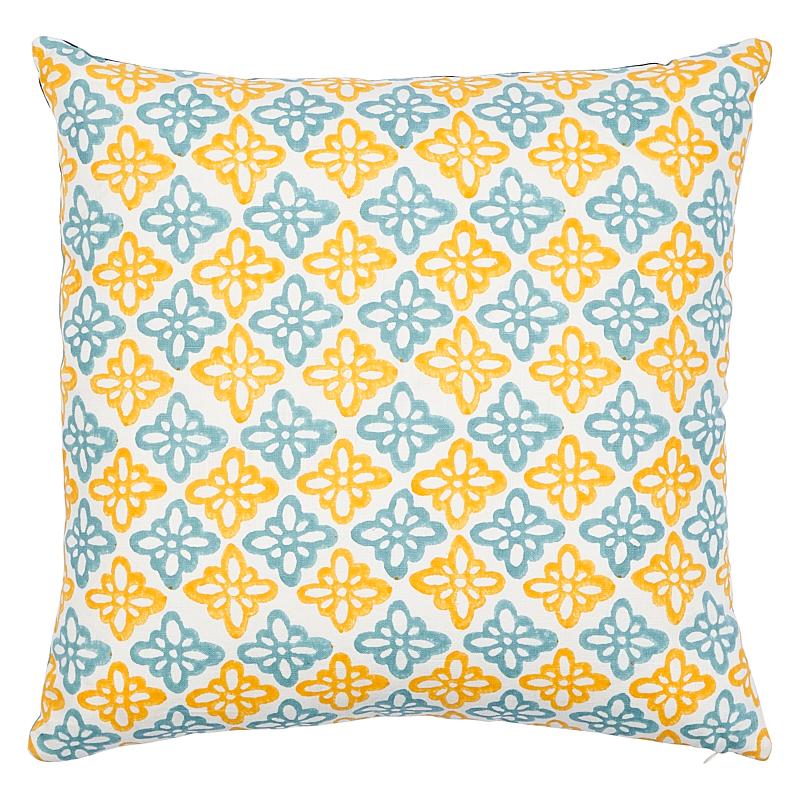 Schumacher Tumeric & Blue 20" X 20" Pattee & Luna Pillow - Image 3