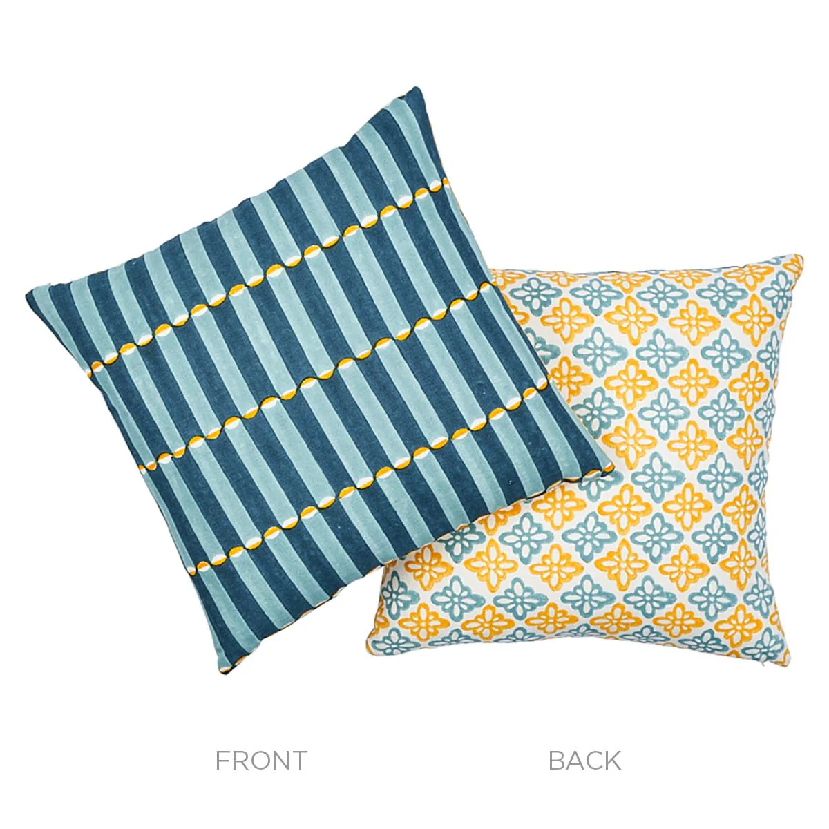 Schumacher Tumeric & Blue 20" X 20" Pattee & Luna Pillow - Image 4