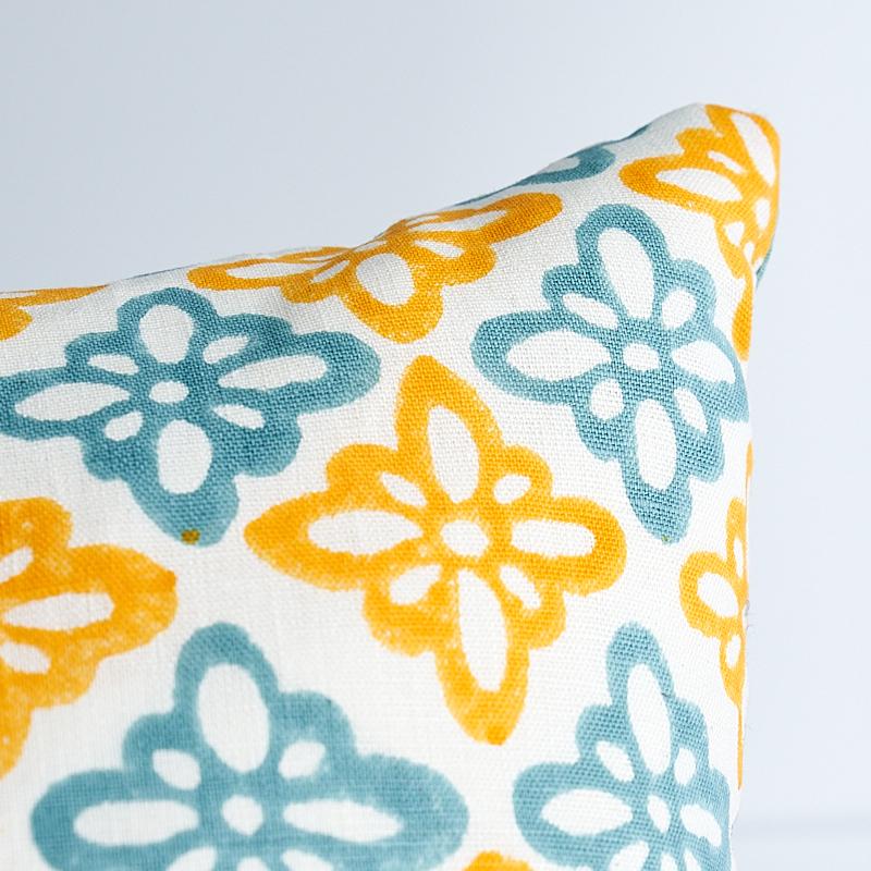 Schumacher Tumeric & Blue 20" X 20" Pattee & Luna Pillow - Image 6