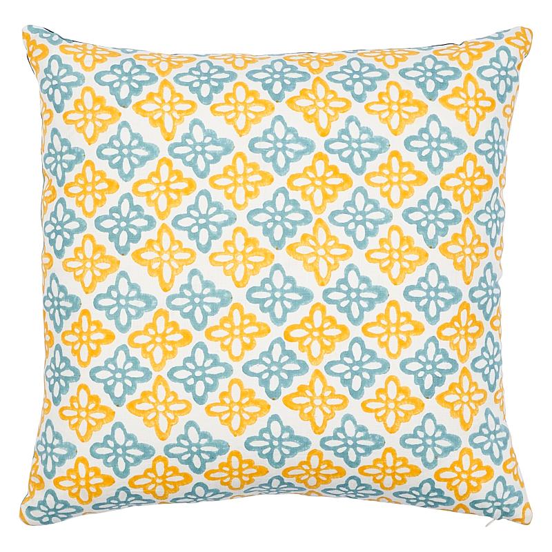 Schumacher Tumeric & Blue 22" X 22" Pattee & Luna Pillow - Image 3