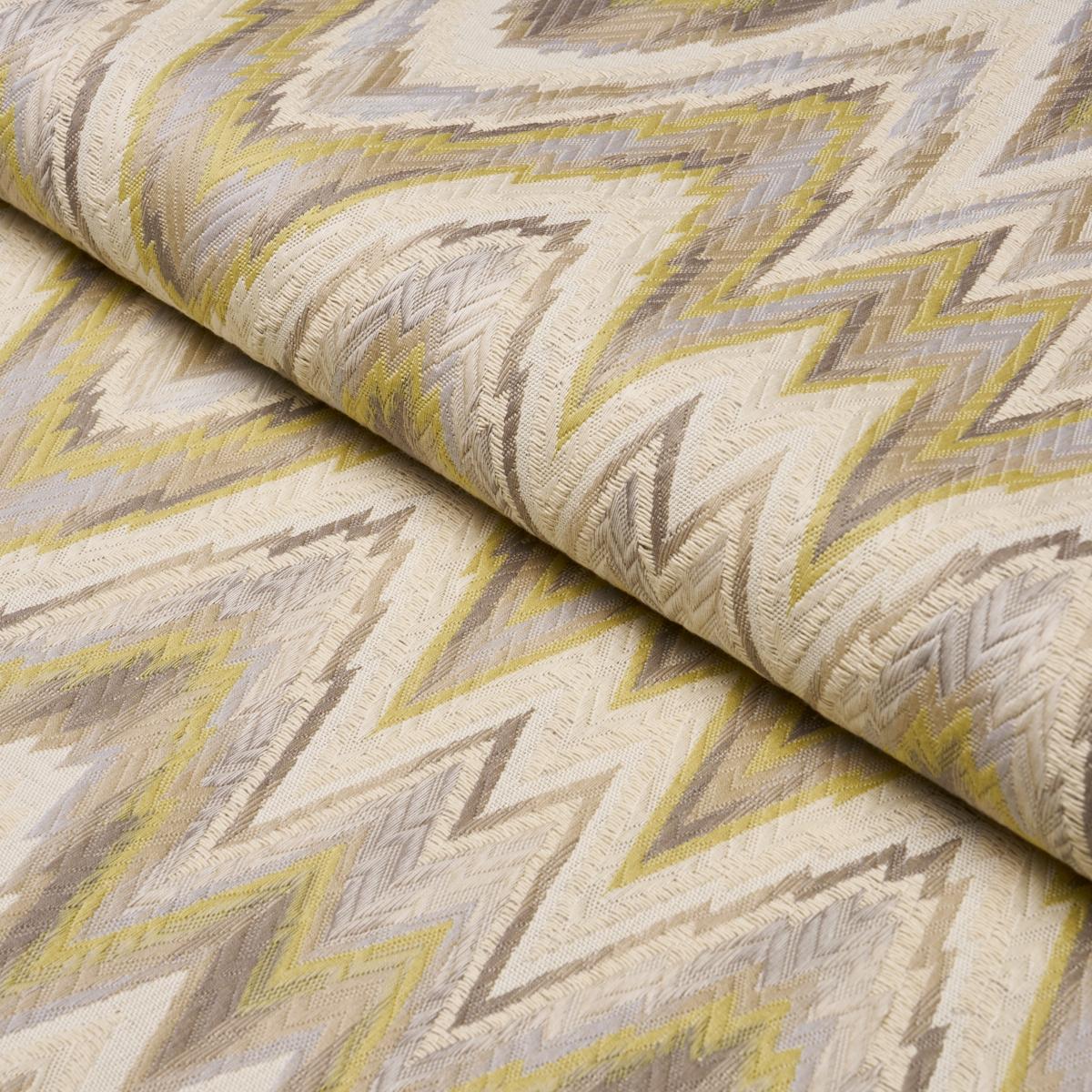 Schumacher Valkyrie Flame Stitch Lemon Sage Fabric - Image 4