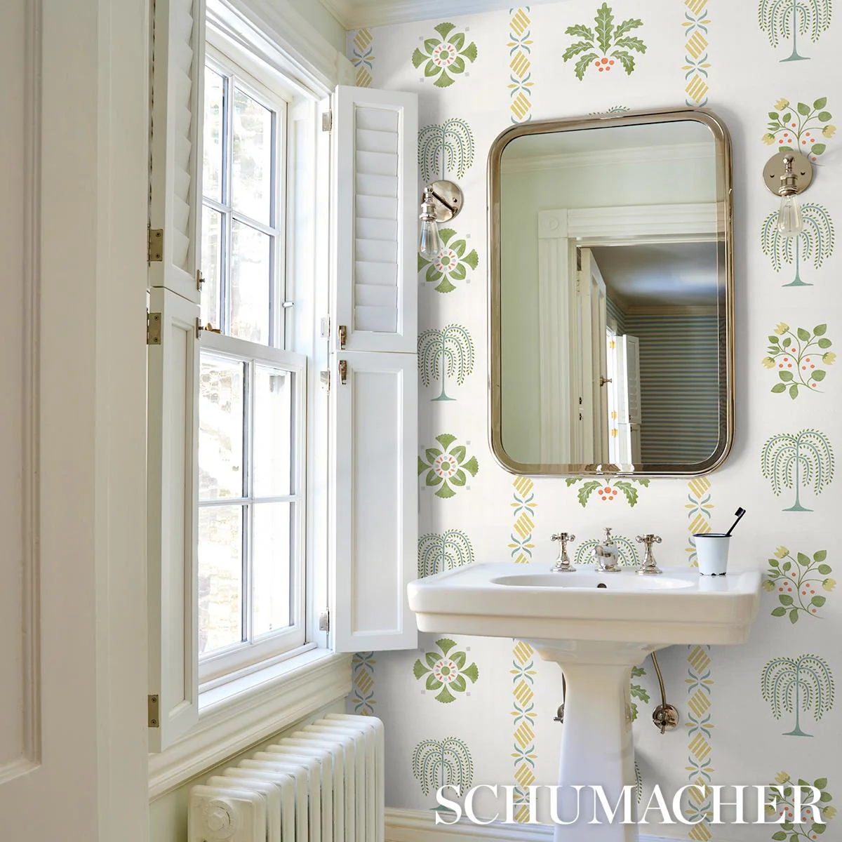 Schumacher Willard House Stencil Green Wallpaper - Image 6