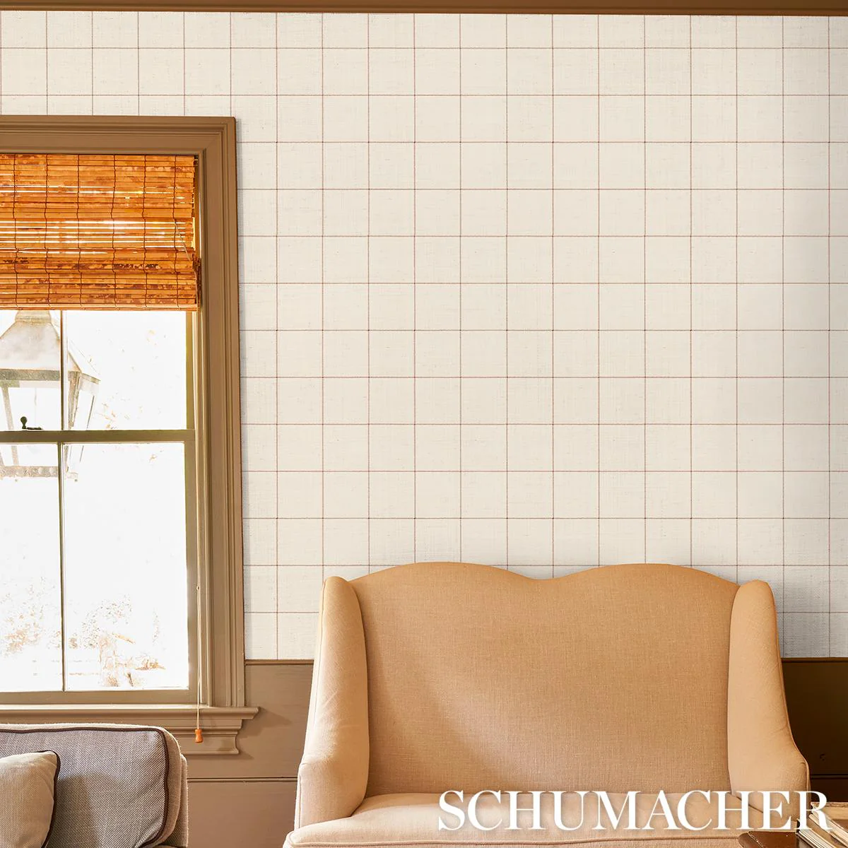 Schumacher Windowpane Embroidered Sisal Java Wallpaper - Image 6