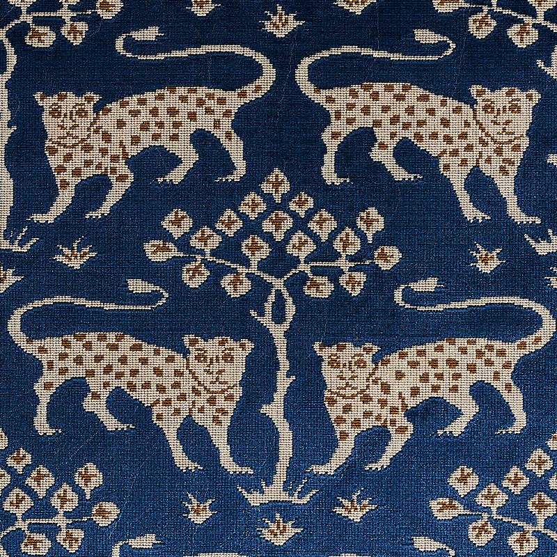 Schumacher Woodland Leopard Velvet Sapphire Fabric - Image 3